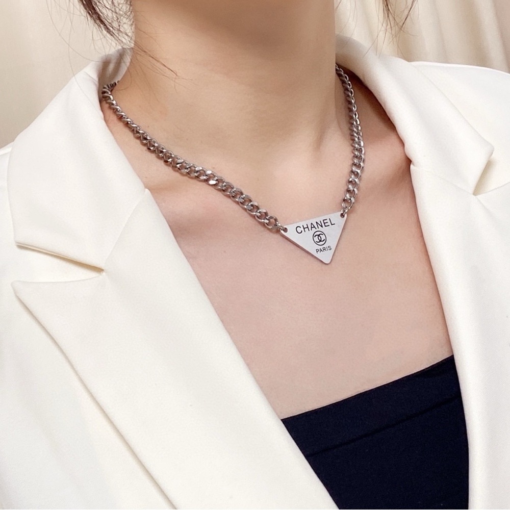 Chanel Triangular Silver Necklace - image 1